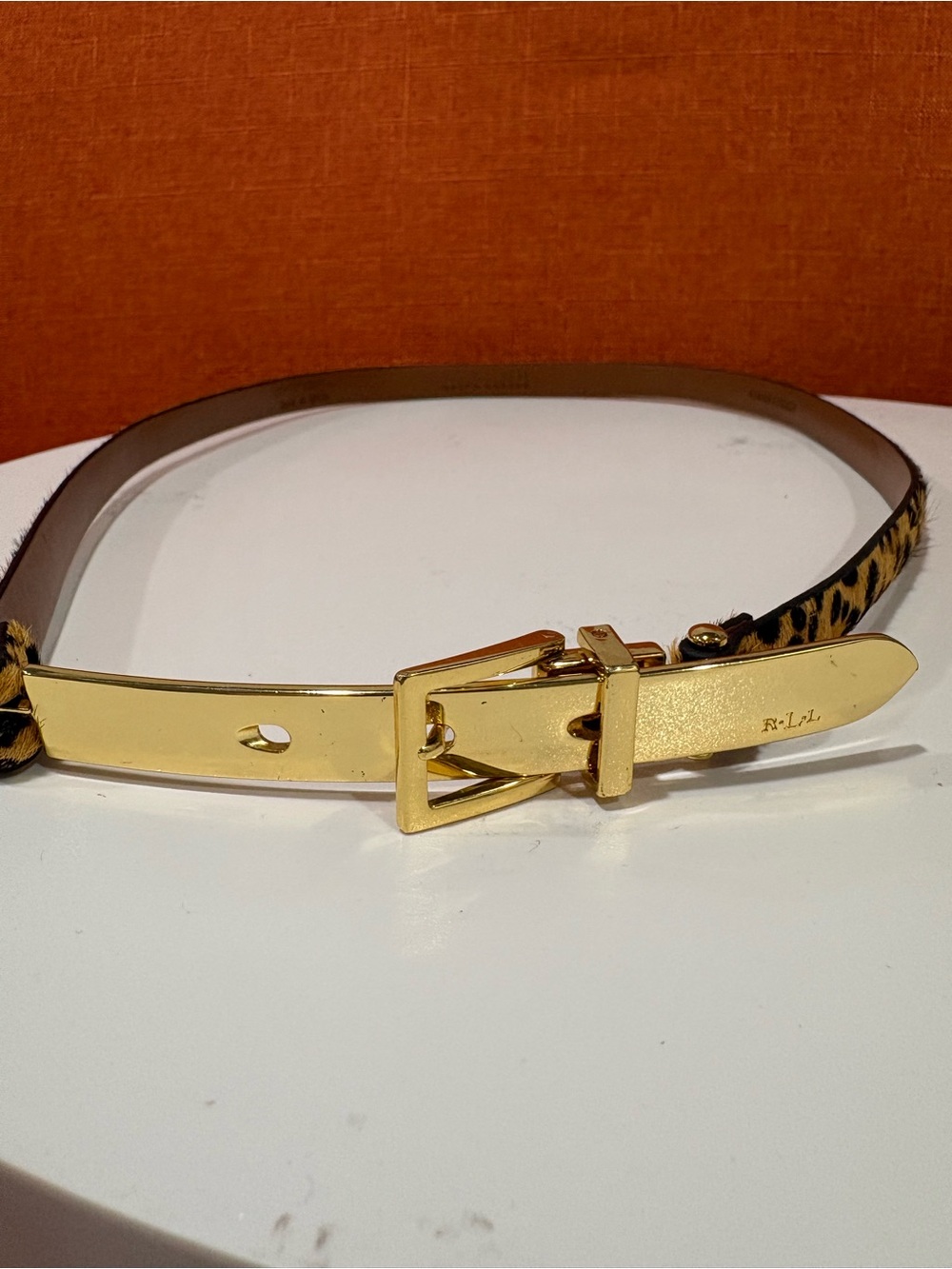 Ralph Lauren Gold-Tone Buckle Leopard Print Women's Belt
